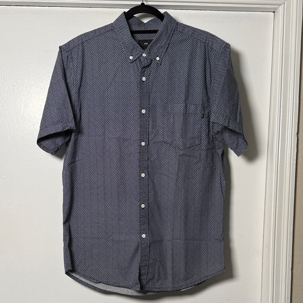 Obey Men's Navy Micro-Pattern Short Sleeve Button-Down Shirt
